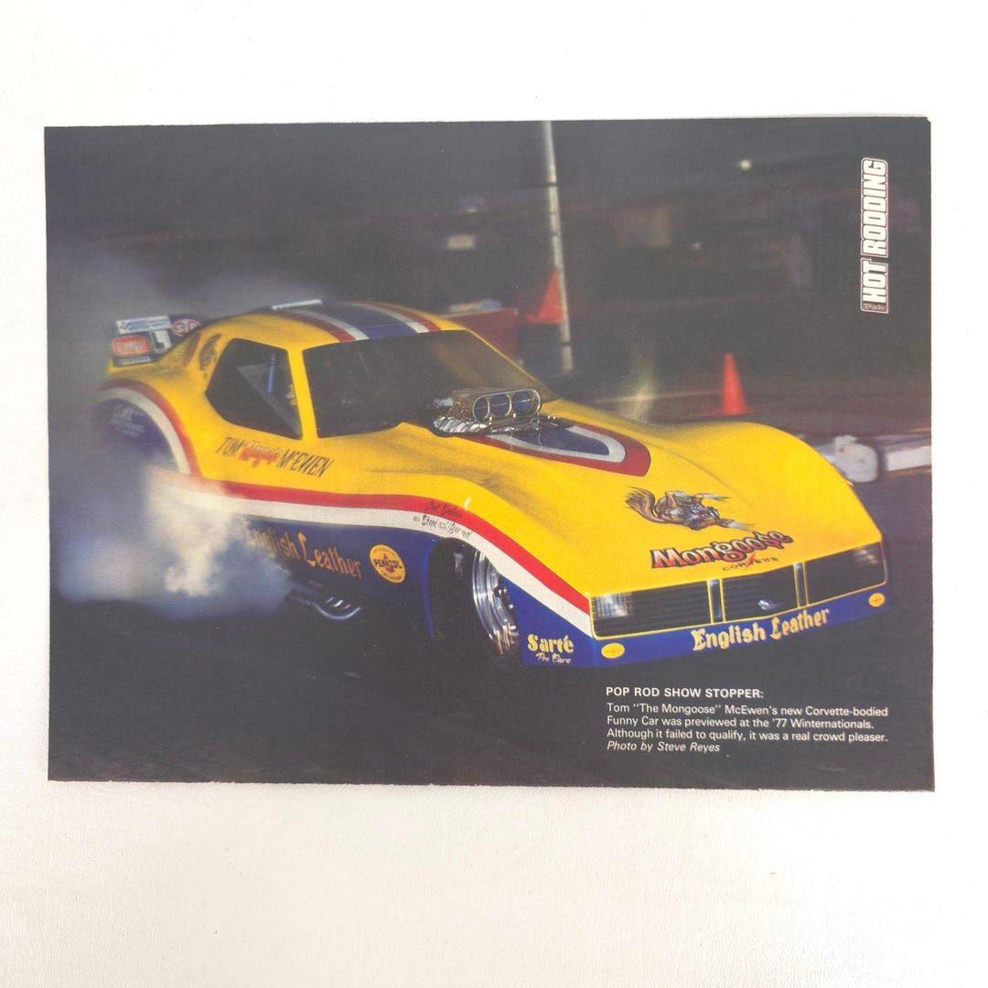 Vintage Tom Mcewen Mongoose Funny Car Print Ad Drag Racing Decor