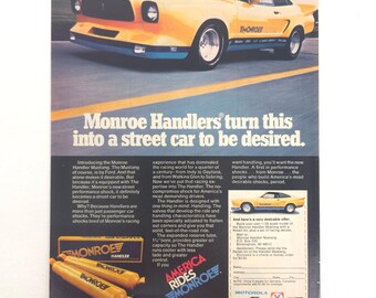 Vintage Ford Mustang Monroe Handler Performance Shock Print Ad Racing Decor Art