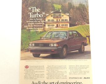 Audi 5000 Turbo Print Ad Bavaria Car Advertising Vintage 1981 Garage Wall Decor