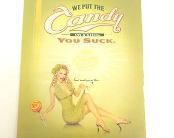 Chupa Chups Print Ad Y2K Pinup Woman Lollipop Candy Wall Art Kitchen Decor Promo