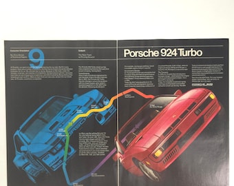 Porsche 924 Turbo Print Ad Vintage Sports Car Racing Garage Wall Collector Decor