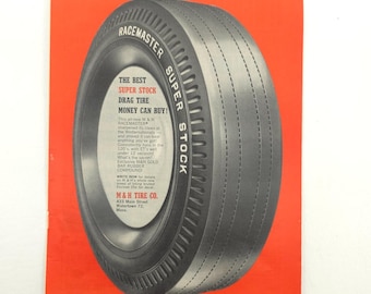 M&H Racemaster Tire Promo Art Bold Red Vintage Advertising Upcycled Decor 1960s