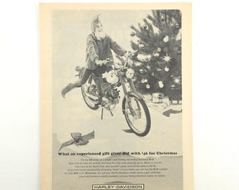 HARLEY-DAVIDSON Print Ad 1960s M-50 Christmas Promo Art Upcycled Decor VTG