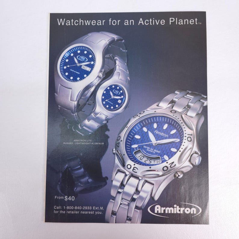 Vintage 2001 Armitron Watch Print Ad Sport Timepiece Advertising Collector Decor afbeelding 1