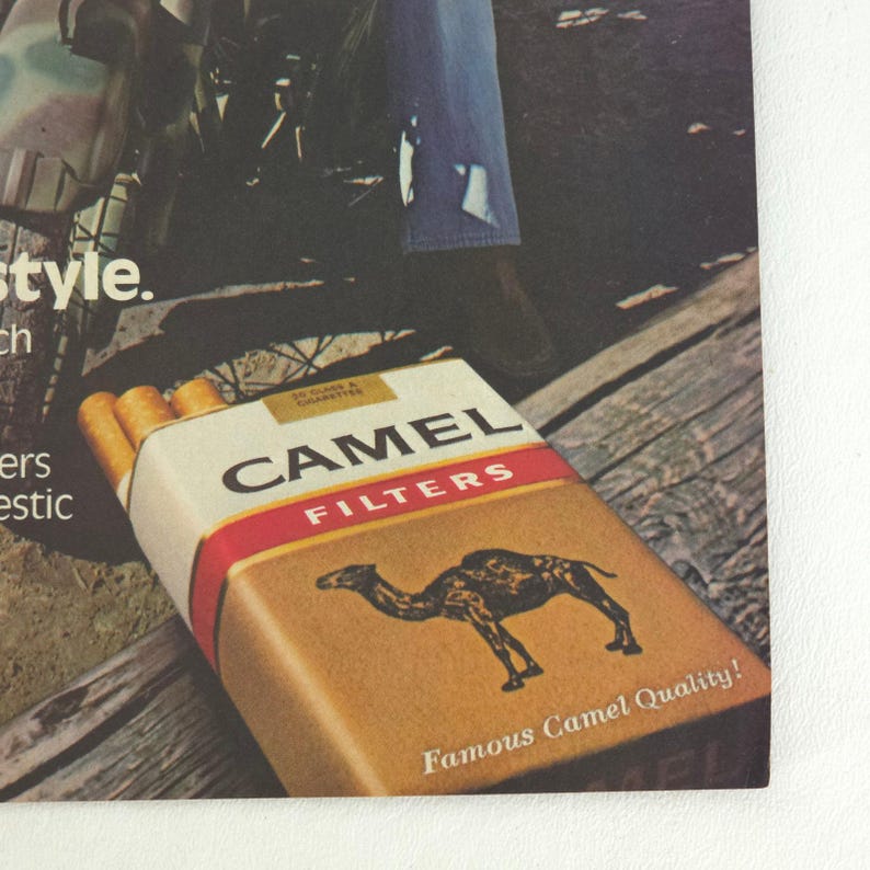 Vintage Camel Cigarettes Print Ad Motorcycle Beach 1979 Tobacco Promo Wall Art image 5