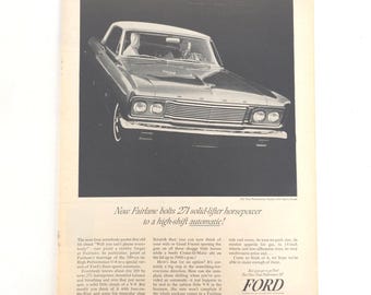 Vintage Ford Fairlane 500 Sports Coupe Print Ad Garage Wall Art Car Show Display