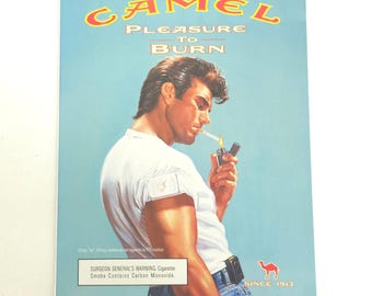 Camel Vintage Pleasure To Burn Print Ad Retro Cigarette Pinup 90s Wall Decor Y2K
