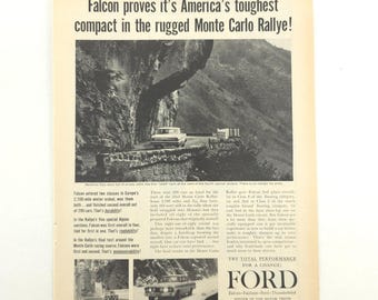 FORD Print Ad Falcon Monte Carlo Rally Promo Art Upcycled Vintage Advertisement