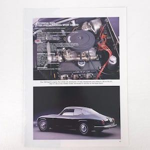 May include: A page from a magazine featuring a 1959 Lancia Flaminia Sport Zagato. The top half shows the engine with technical data, and the bottom half displays a black coupe. The text includes engine specifications and performance details.