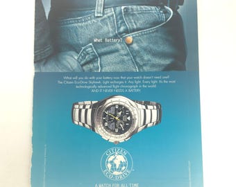 Citizen Eco-Drive Skyhawk Watch Print Ad Y2K 2000 Chronograph Collector Wall Art