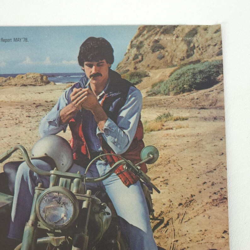 Vintage Camel Cigarettes Print Ad Motorcycle Beach 1979 Tobacco Promo Wall Art image 3