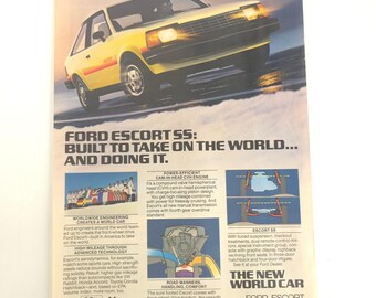 Vintage Ford Escort SS Print Ad 1981 World Car Hatchback Decor Garage Wall Art