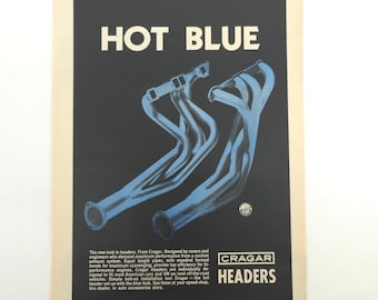 VTG Cragar Headers Advertising Print Ad Promo Art Hot Blue Exhaust Garage Decor