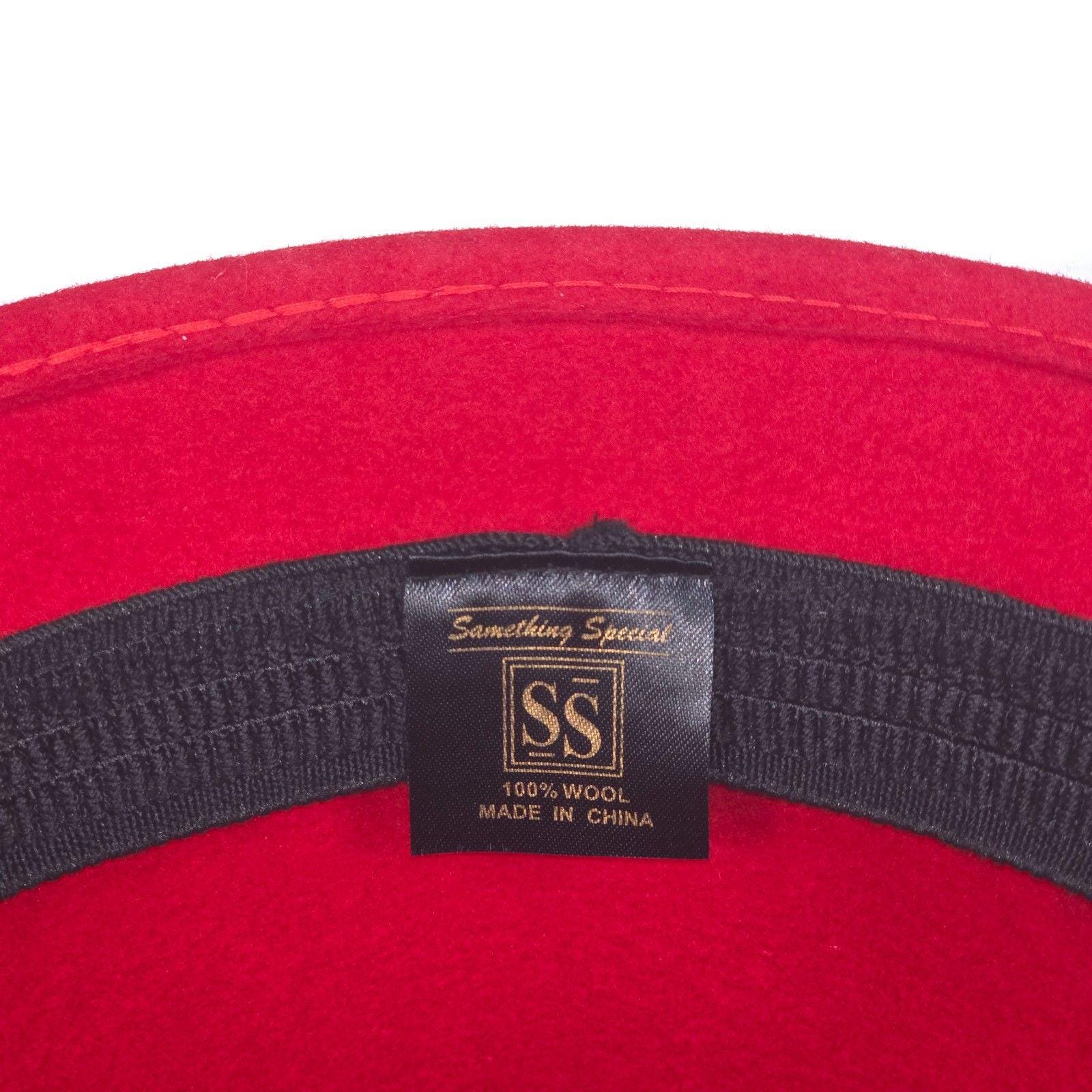 VTG SS (Something Special) Red 100% Wool Amethyst Purple Bow Cloche Hat Something Special Cloche Fedora Wool Hat Red Purple Bow  main image 2