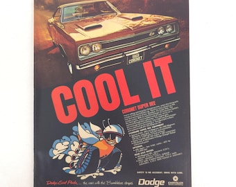 Vintage Dodge Coronet Super Bee Print Ad Scat Pack Garage Wall Car Show Display