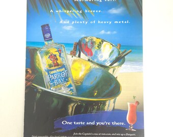 Captain Morgan Parrot Bay Print Ad Y2K Coconut Rum Tropical Home Bar Wall Decor