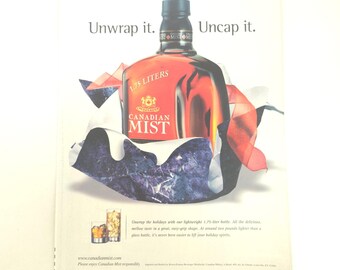 Canadian Mist Whisky Print Ad Unwrap Holiday Home Bar Wall Art Collector Decor