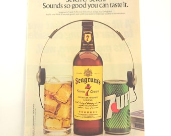 Vintage Seagram's 7 Crown & 7UP Print Ad Advertisement Whiskey Promo Wall Decor