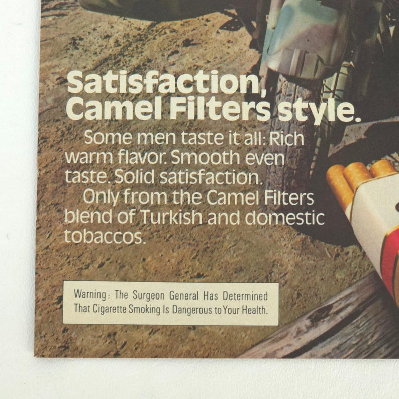 Vintage Camel Cigarettes Print Ad Motorcycle Beach 1979 Tobacco Promo Wall Art image 4