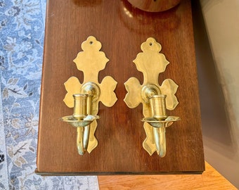 Pair of Vintage Brass Candlestick Wall Sconces