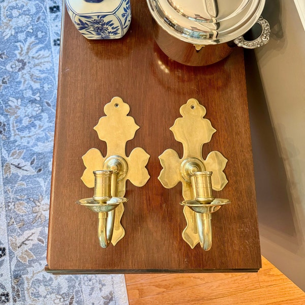 Pair of Vintage Brass Candlestick Wall Sconces