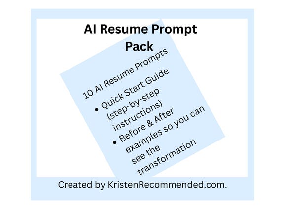 Mini AI Resume Prompt Pack: Job Seeker Guide, ATS Resume Help (Digital Download PDF)
