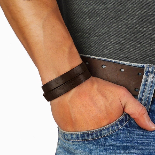 Herren-Lederarmband, verstellbares Armband, Braun – Outback Escapes Surfer Boys, doppelt gewickelte Schnalle, Geburtstagsgeschenk für Männer, Freund, Papa