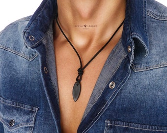 SURFBOARD Black Pendant Men's Necklace ADJUSTABLE Leather Cord Australian Surfer Man Beach Holidays Birthday Gift for Him Men Boyfriend Dad