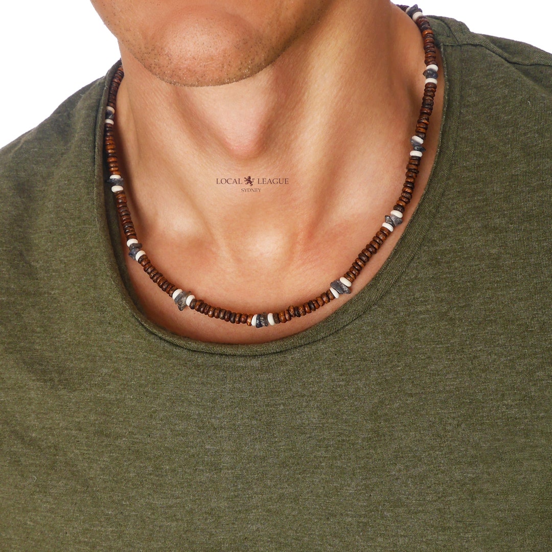 Mens Bead Necklace Surfer Wooden Stone Beads AUSTRALIAN Style Beaded