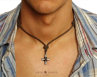 Mens Leather Cross Necklace - Etsy