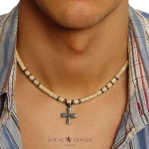 KRUIS Metalen hanger en herenkralenketting SURFER-stijl Chokerkralen Feestdagen Feest Weekend Man Jongens Verjaardag Vriendje Cadeau Kralenkoord
