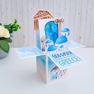 Carte Boîte Surprise Grèce pour les vacances, carte Surprise Nous partons en vacances