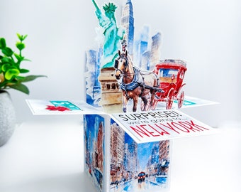 New York Christmas Box Card, Surprise We're Going on Vacation Card