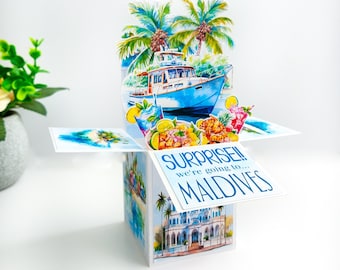 Maldives Surprise Vacation Box Card, Surprise We're Going on Vacation Card