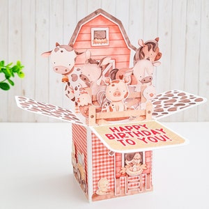 Carte boîte d'anniversaire d'animaux de la ferme