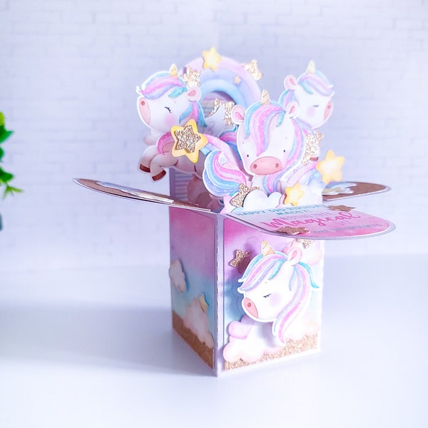 Unicorn Themed Pop Up Box Card, Unicorn Card, Birthday Card, Unicorn Birthday Pop Up Card, Kids Birthday Card