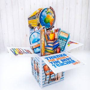 Teacher Appreciation Card, Teacher Gift Box Card