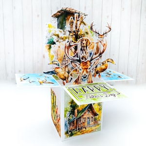 Carte boîte sur le thème de la chasse, carte d'anniversaire pour la fête des pères pour toute occasion