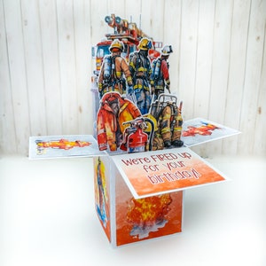 Carte boîte sur le thème des pompiers, carte d'anniversaire pour la retraite, toute occasion