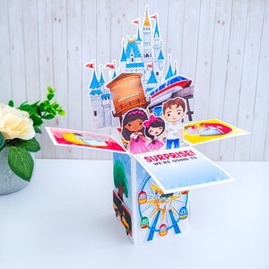 Carte boîte pop-up Révélation des vacances, carte Surprise nous partons en vacances, carte surprise vacances