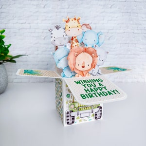 Safari Animal Birthday Box Card, Kids Birthday Card, Baby Shower Card