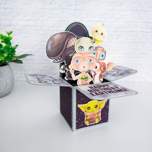 Carte d'anniversaire sur le thème des extraterrestres, carte d'anniversaire rétro, carte d'anniversaire boîte pop-up