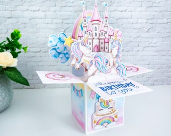 Unicorn Birthday Box Card, Card for Kids