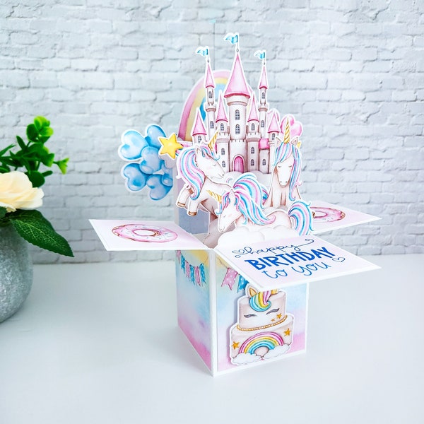 Unicorn Birthday Box Card, Card for Kids