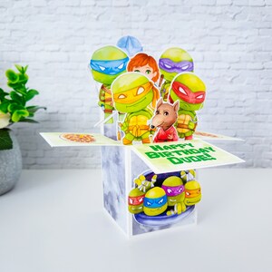 Carte d'anniversaire tortues, boîte pop-up
