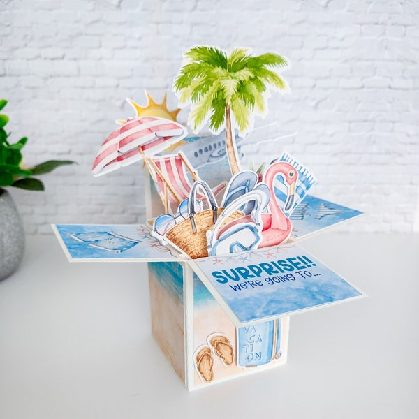 Custom Vacation Surprise Beach Box Card, Surprise We're Going on Vacation Card