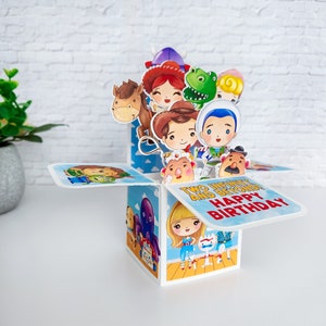 Carte d'anniversaire Toy Party, boîte pop-up, deux à l'infini, carte d'anniversaire pour enfants