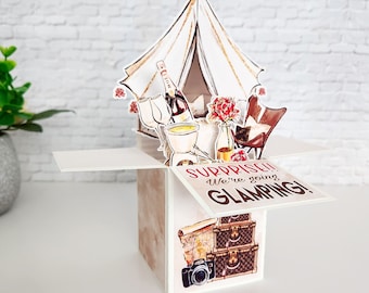 Glamping Surprise Trip Box Card, Surprise We're Going on Vacation Card