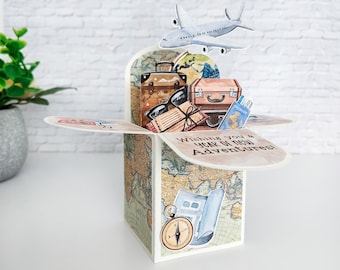 Travel Themed Box Card, Birthday Anniversary Surprise Card