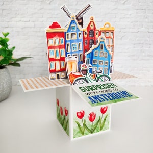 Vacation Surprise Amsterdam Box Card, Surprise We're Going on Vacation Card